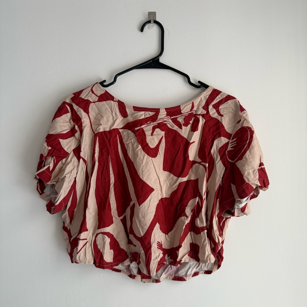 Red and Cream abstract cropped top